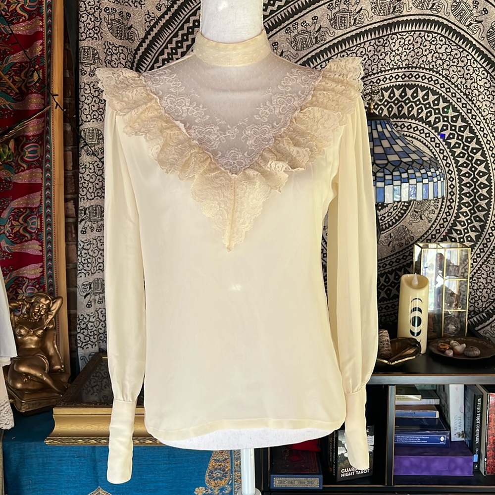 Bethany Blouse Cream Puffy Sleeves Large Button Cuffs Vintage 70’s